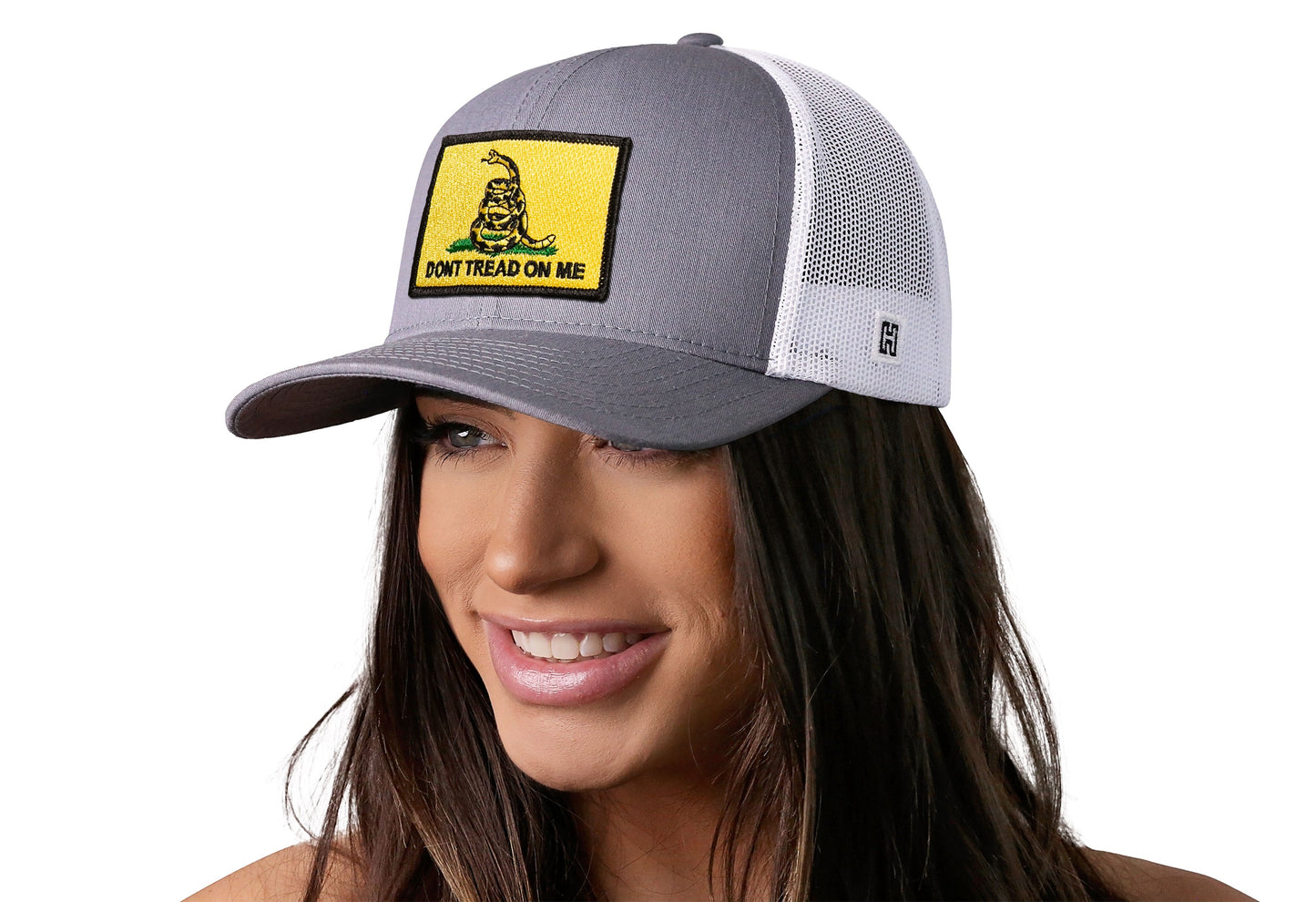 Dont Tread On Me Trucker Haka Hat Gray-White Gadsden Flag Yellow Snapback