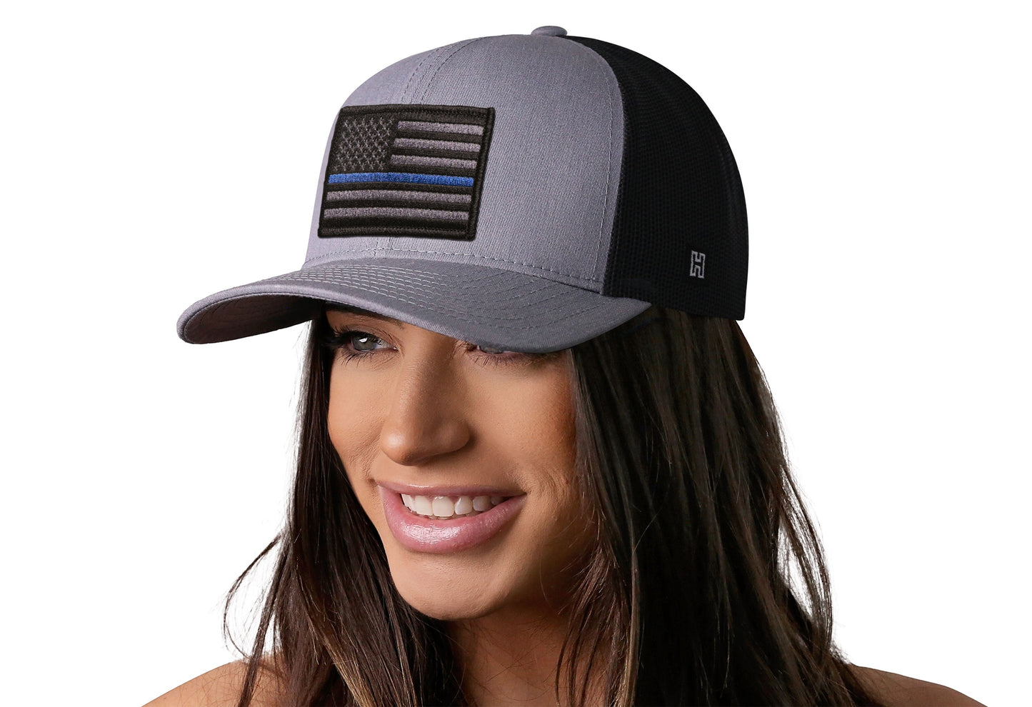Thin Blue Line Trucker Haka Hat Gray-Black Police Tactical Snapback