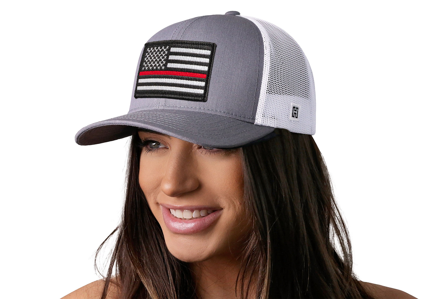 Thin Red Line Trucker Haka Hat Gray-White Fire Snapback