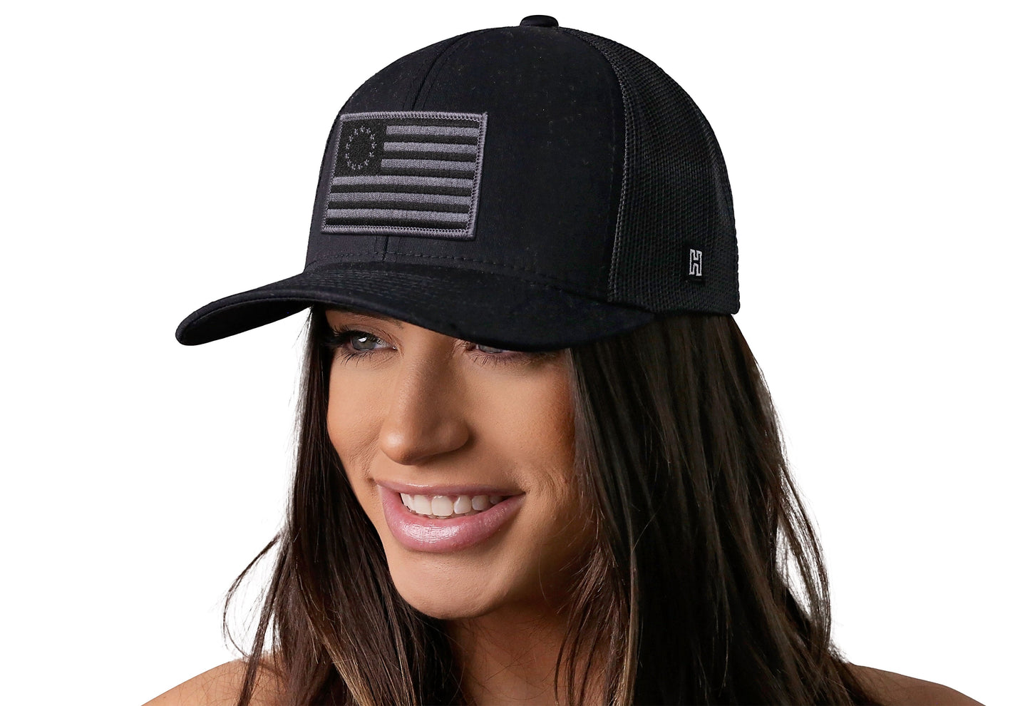 Betsy Ross Flag Trucker Haka Hat Black USA Snapback