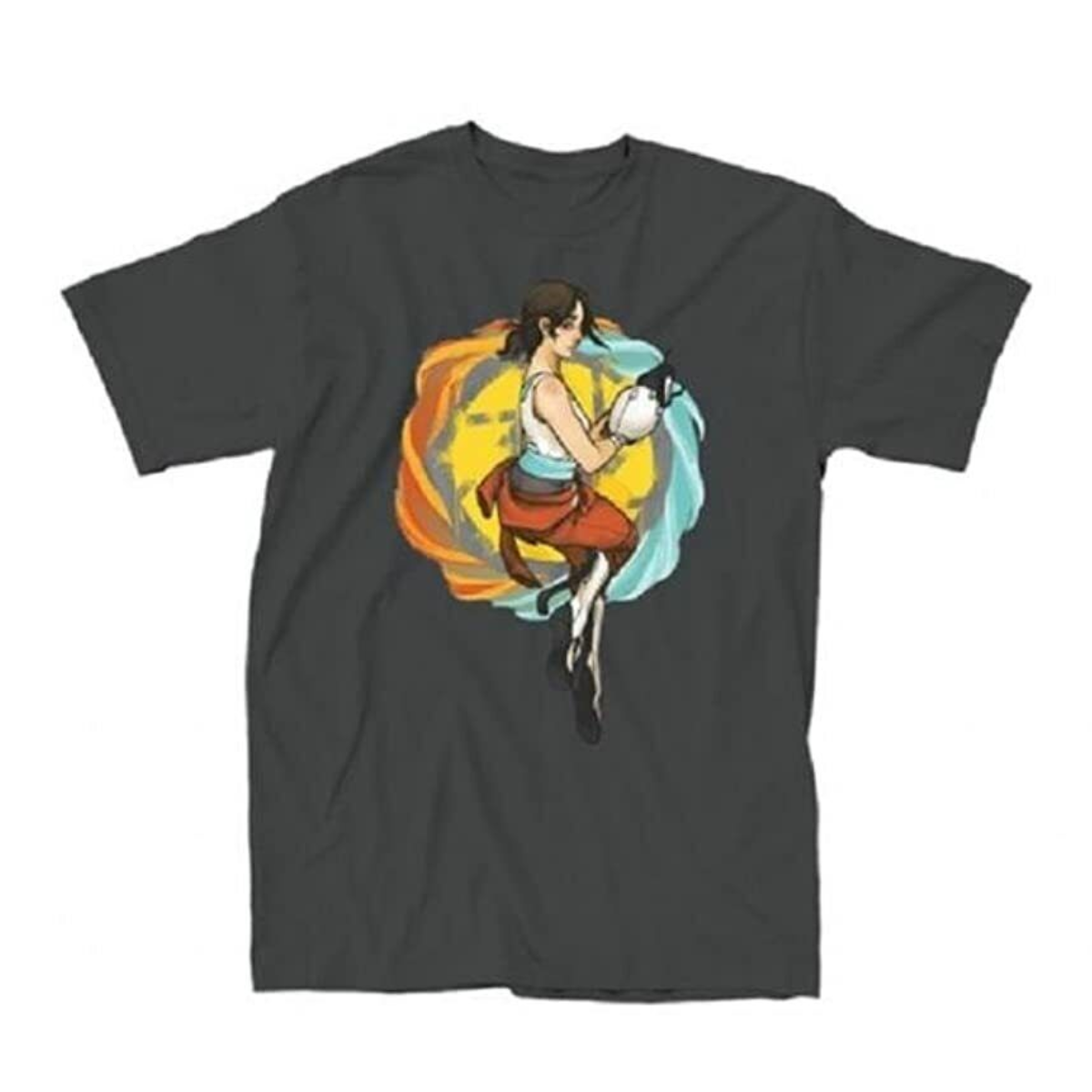 Portal Chell Jump Back Adult Charcoal T Shirt