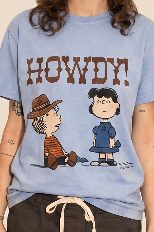 Peanuts Howdy Womens T Shirt Light Blue