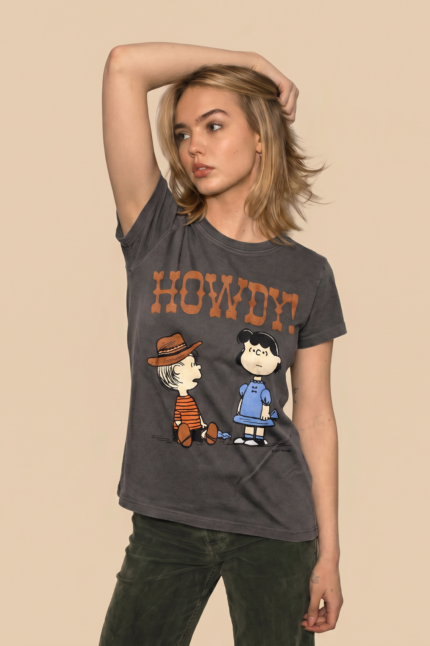 Peanuts Howdy Baby Tee Womens T Shirt Dark Grey