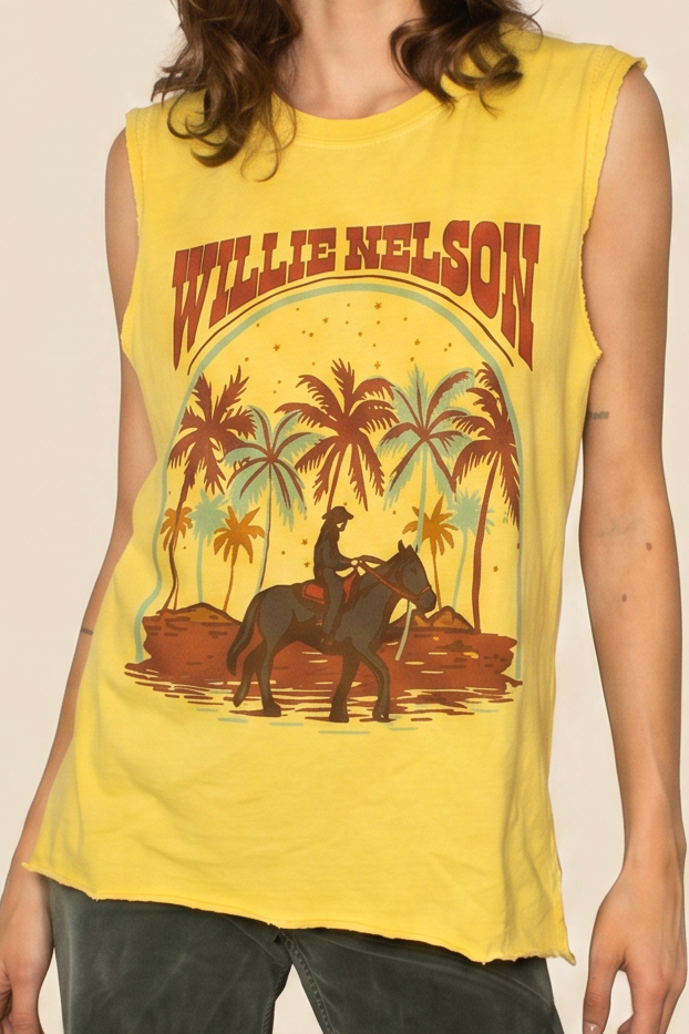 Willie Nelson Island Womens Tank Top T Shirt Yellow
