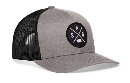 Spokane Trucker Haka Hat Gray Black SPO Snapback