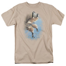 Load image into Gallery viewer, Wildlife Morning Reflections Canada Geese Mens T Shirt Sand