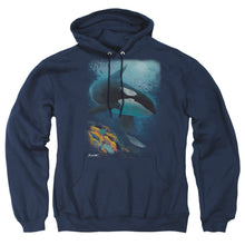 Load image into Gallery viewer, Wildlife Salmon Hunter Orca Mens Hoodie Navy