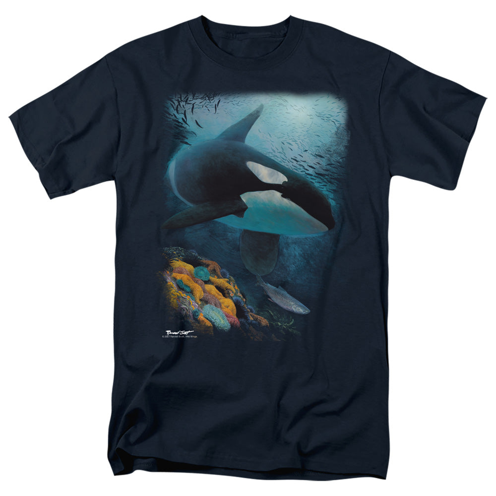 Wildlife Salmon Hunter Orca Mens T Shirt Navy