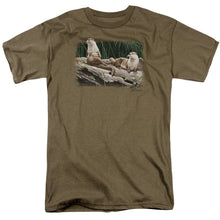 Load image into Gallery viewer, Wildlife River Otters Mens T Shirt Safari Green