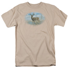 Load image into Gallery viewer, Wildlife Out Of The Mist Mule Deer Mens T Shirt Sand