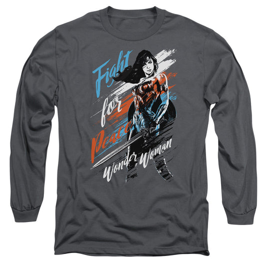 Wonder Woman Movie Fight For Peace Mens Long Sleeve Shirt Charcoal Officially Licensed
