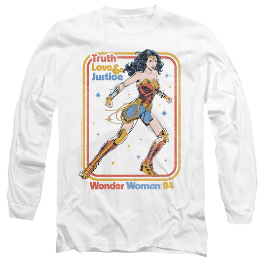 Wonder Woman 84 Retro Justice 84 Mens Long Sleeve Shirt White Officially Licensed