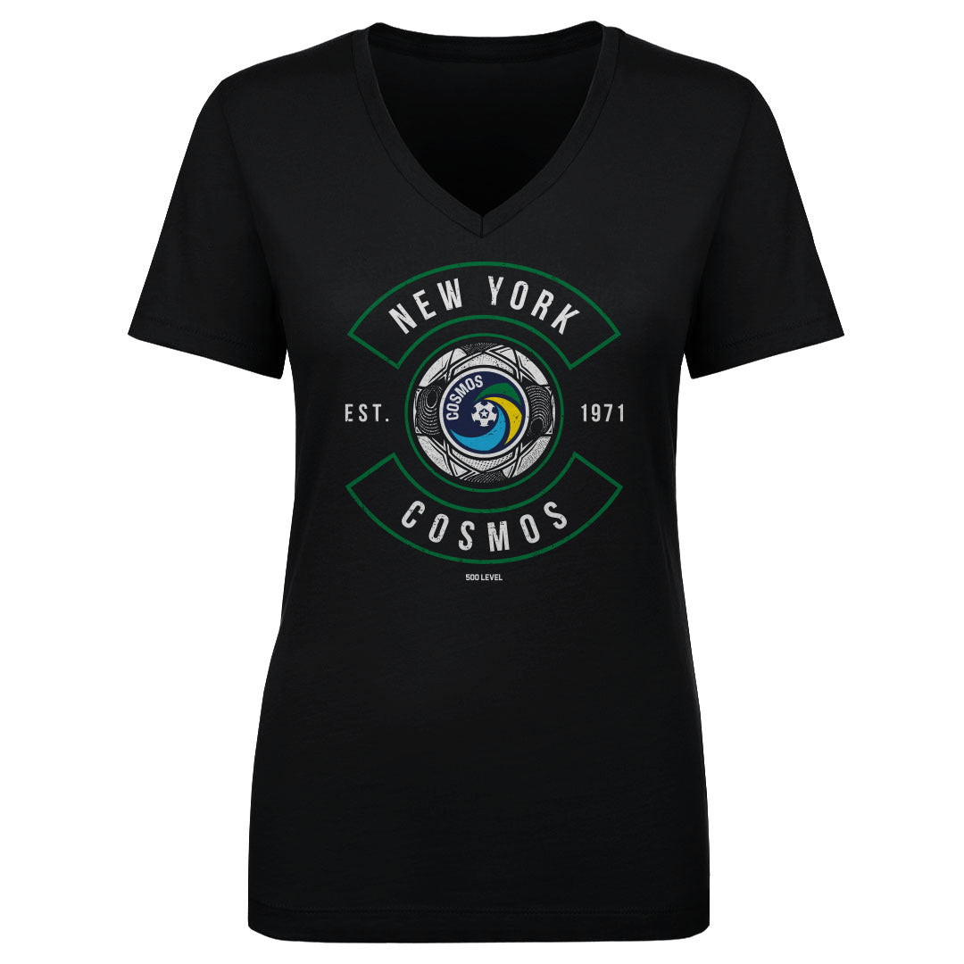 New York Cosmos Ball Arc WHT Womens V-Neck T Shirt 500 Level Officially Licensed Fan Gear