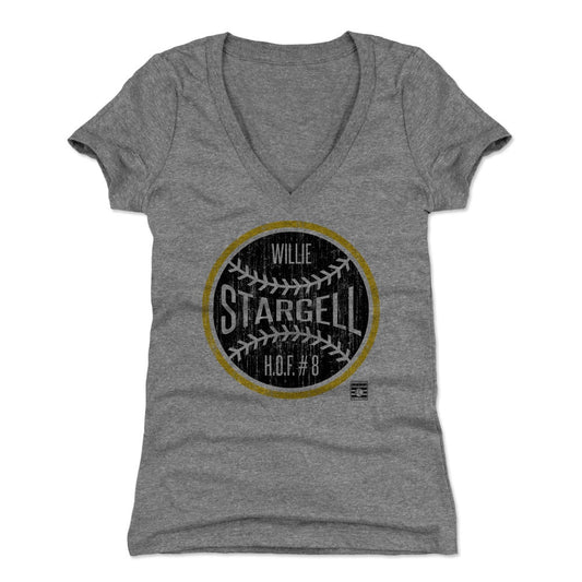 Willie Stargell Ball K Womens V-Neck T Shirt 500 Level Officially Licensed Fan Gear