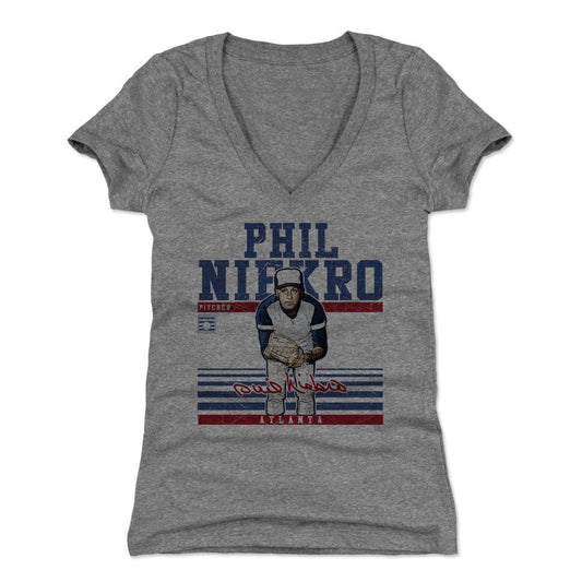 Phil Niekro Sport B Womens V-Neck T Shirt 500 Level Officially Licensed Fan Gear