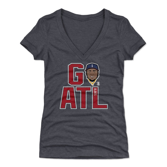Ozzie Albies GO ATL R WHT Womens V-Neck T Shirt 500 Level Officially Licensed Fan Gear
