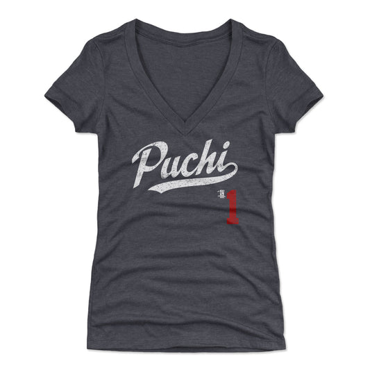 Ozzie Albies Puchi Players Weekend Script R WHT Womens V-Neck T Shirt 500 Level Officially Licensed Fan Gear