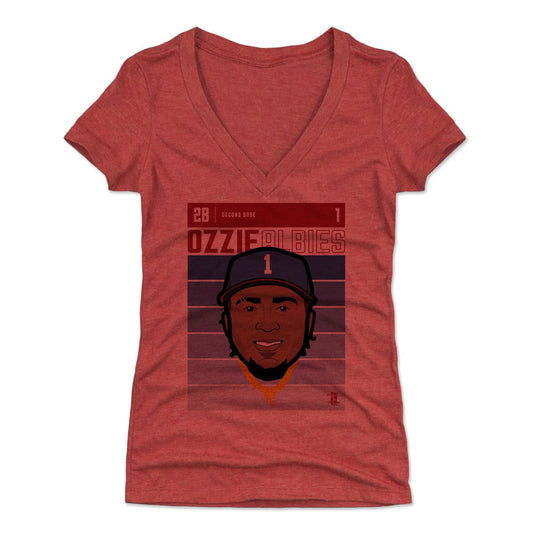 Ozzie Albies Fade B Womens V-Neck T Shirt 500 Level Officially Licensed Fan Gear