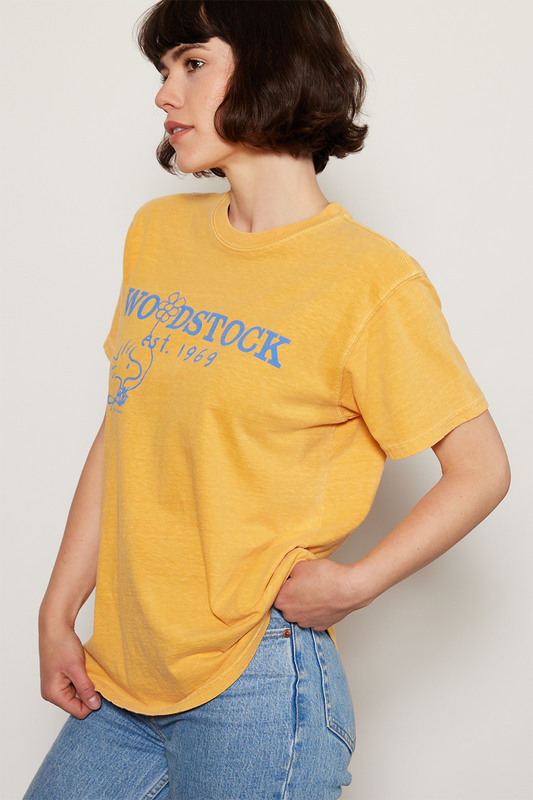 Peanuts Woodstock 1969 Tee Womens T Shirt Marigold