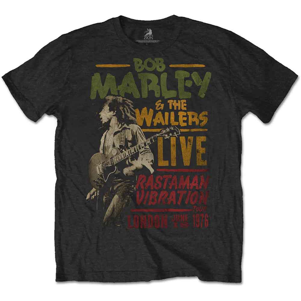 Bob Marley Rastaman Vibration Tour 1976 Mens T Shirt Black
