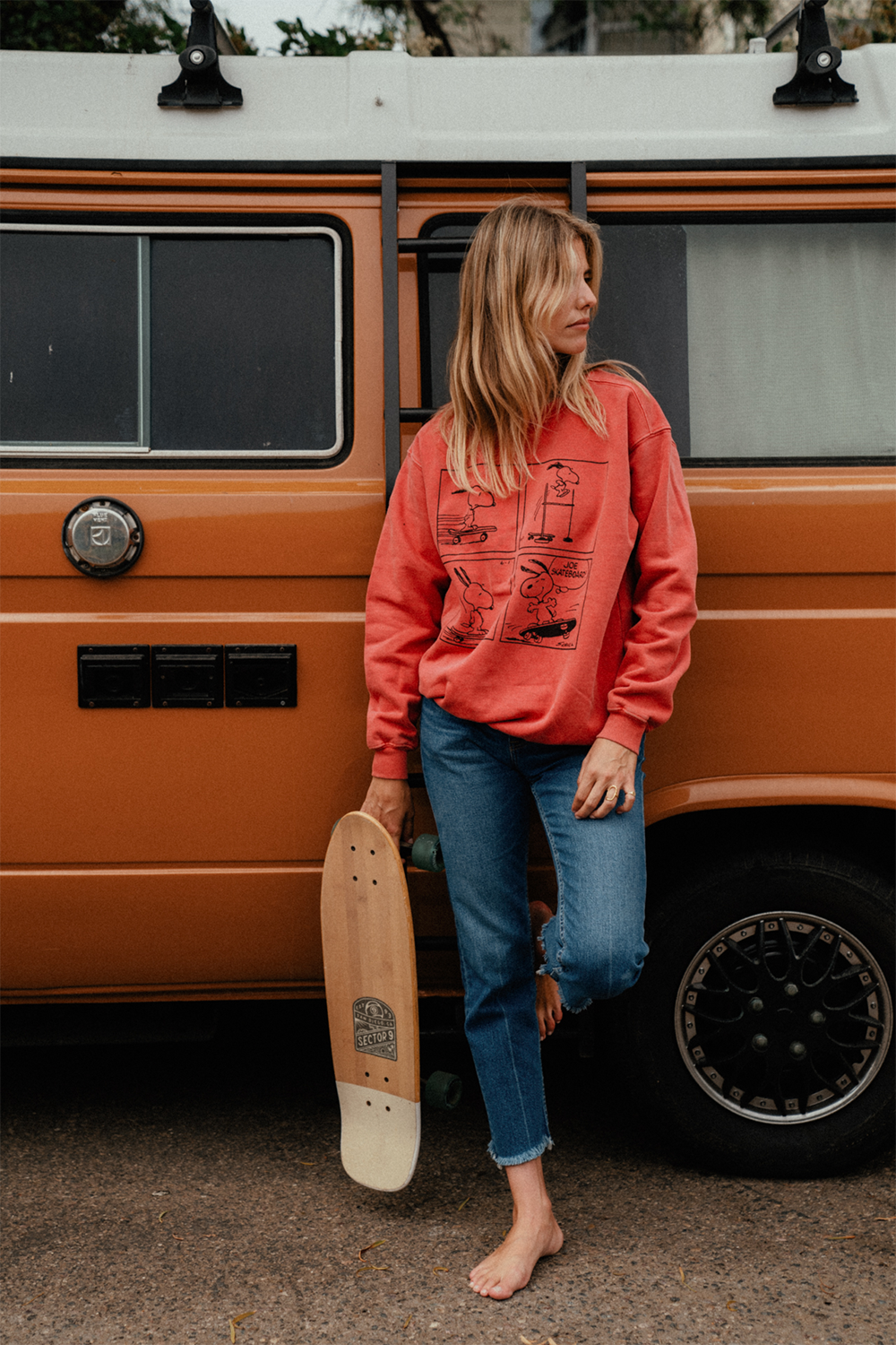 Peanuts Joe Cool Snoopy Womens Crewneck Sweatshirt Washed Red