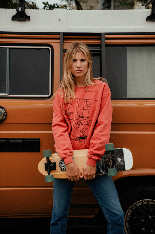 Peanuts Joe Cool Snoopy Womens Crewneck Sweatshirt Washed Red