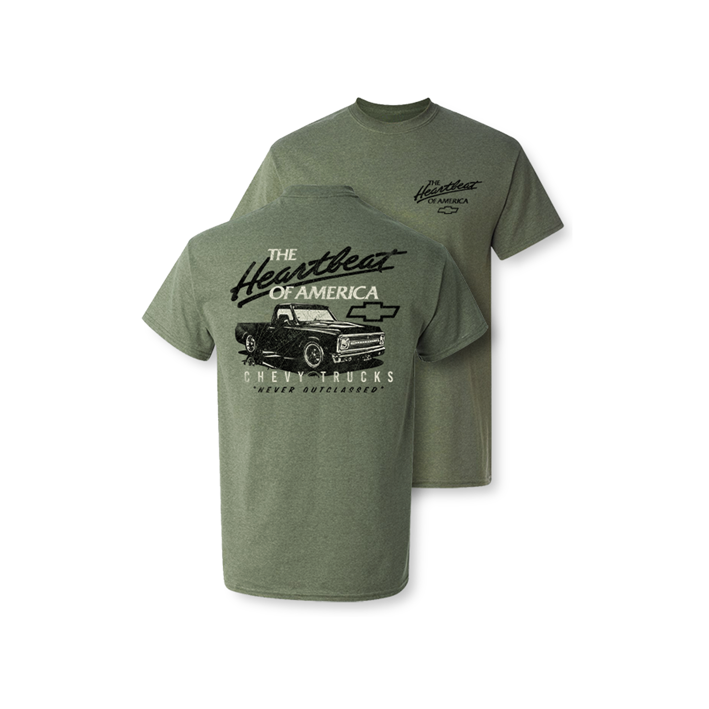 Chevy Trucks "Never Outclassed" Mens T Shirt Green