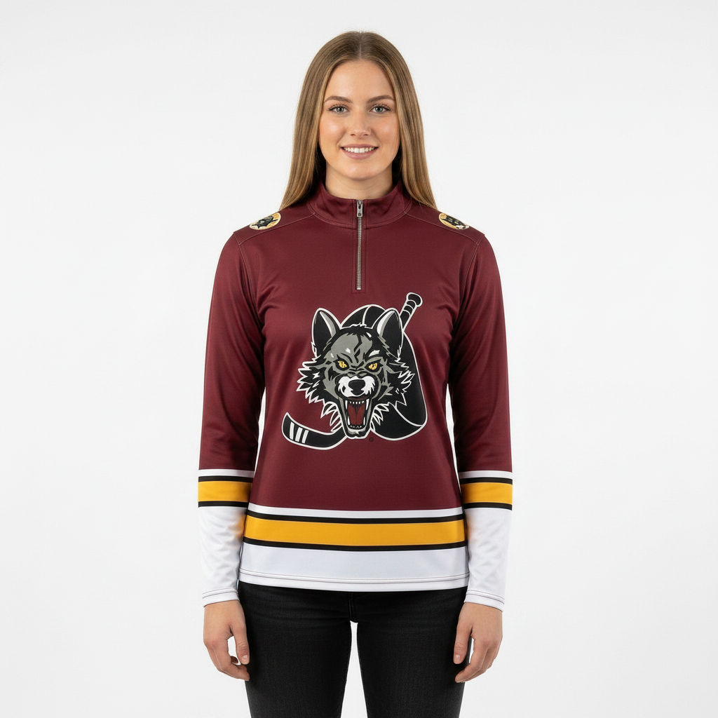Chicago Wolves AHL Licensed Replica Performance 1/4 Zip Longsleeve Jersey Shirt