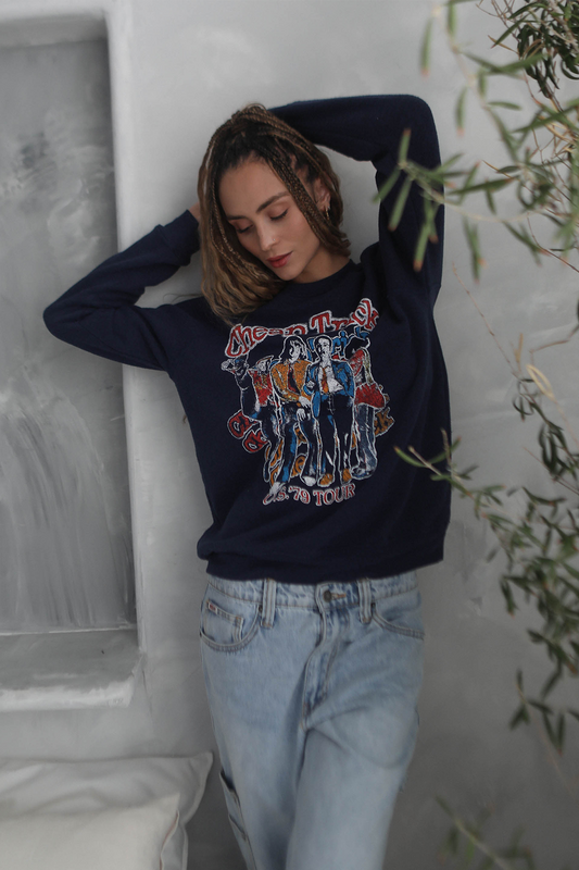 Cheap Trick 1979 US Tour Womens Crewneck Sweatshirt Navy Blue