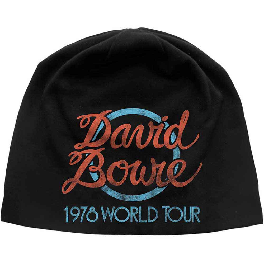 David Bowie World Tour Logo JD Print Beanie Hat Black
