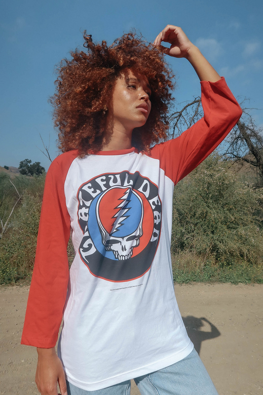 Grateful Dead Stealie Baseball Tee Womens Raglan T Shirt White Red