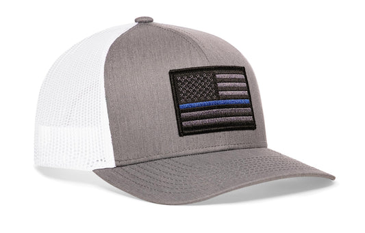 Thin Blue Line Trucker Haka Hat Gray-White Police Tactical Snapback