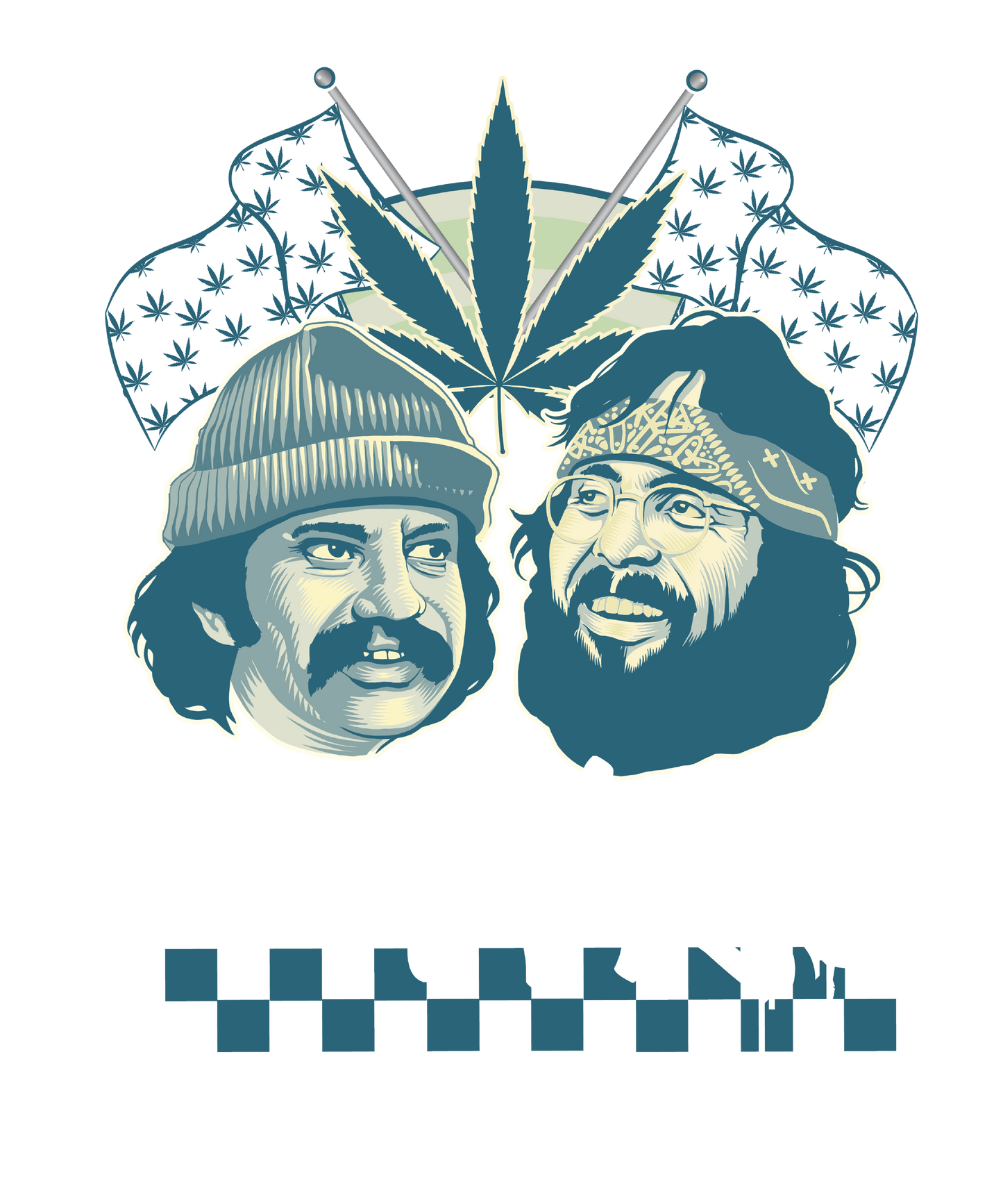 Cheech & Chong Team 420 Duo Leaf Flags Mens T Shirt Black