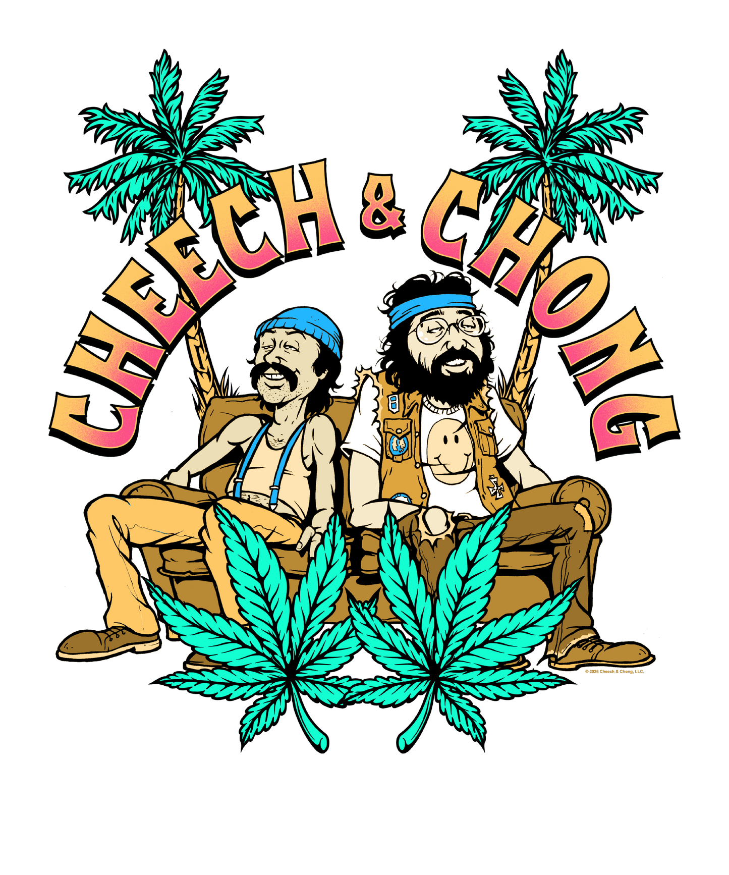 Cheech & Chong Cartoon Couch Palm Trees Mens T Shirt Grey