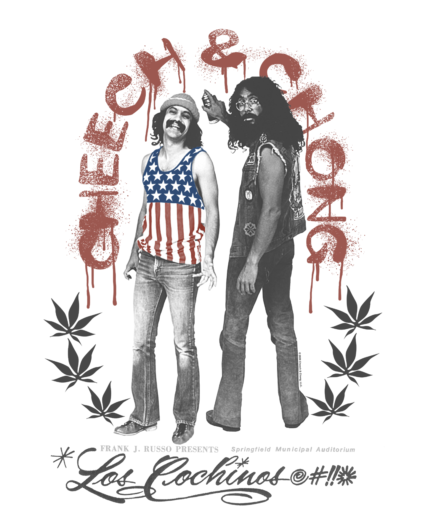 Cheech & Chong Los Cochinos Retro Concert Poster Mens T Shirt Grey