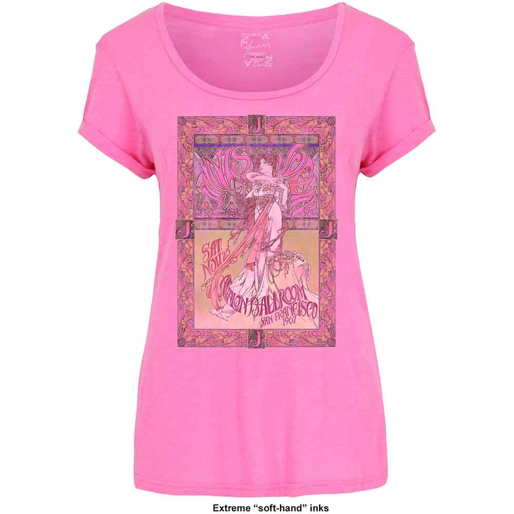 Janis Joplin Avalon Ballroom '67 Womens T Shirt Pink