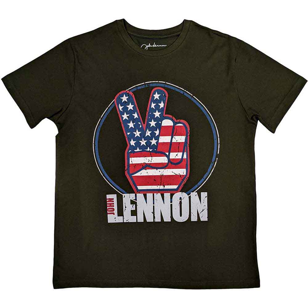 John Lennon Peace Fingers US Flag Mens T Shirt