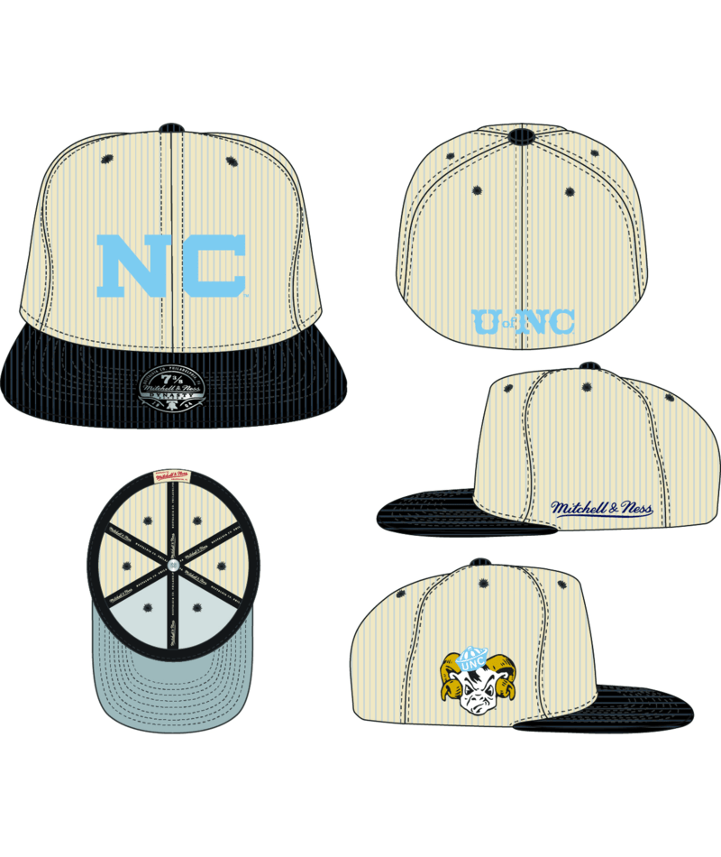 North Carolina Tar Heels - Mitchell and Ness NCAA 2 Tone Team Cord Fitted Snapback Hat Off White