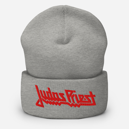 Judas Priest Embroidered Logo Beanie Hat Grey