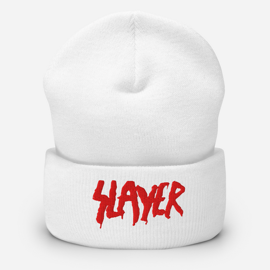 Slayer Embroidered Beanie Hat White