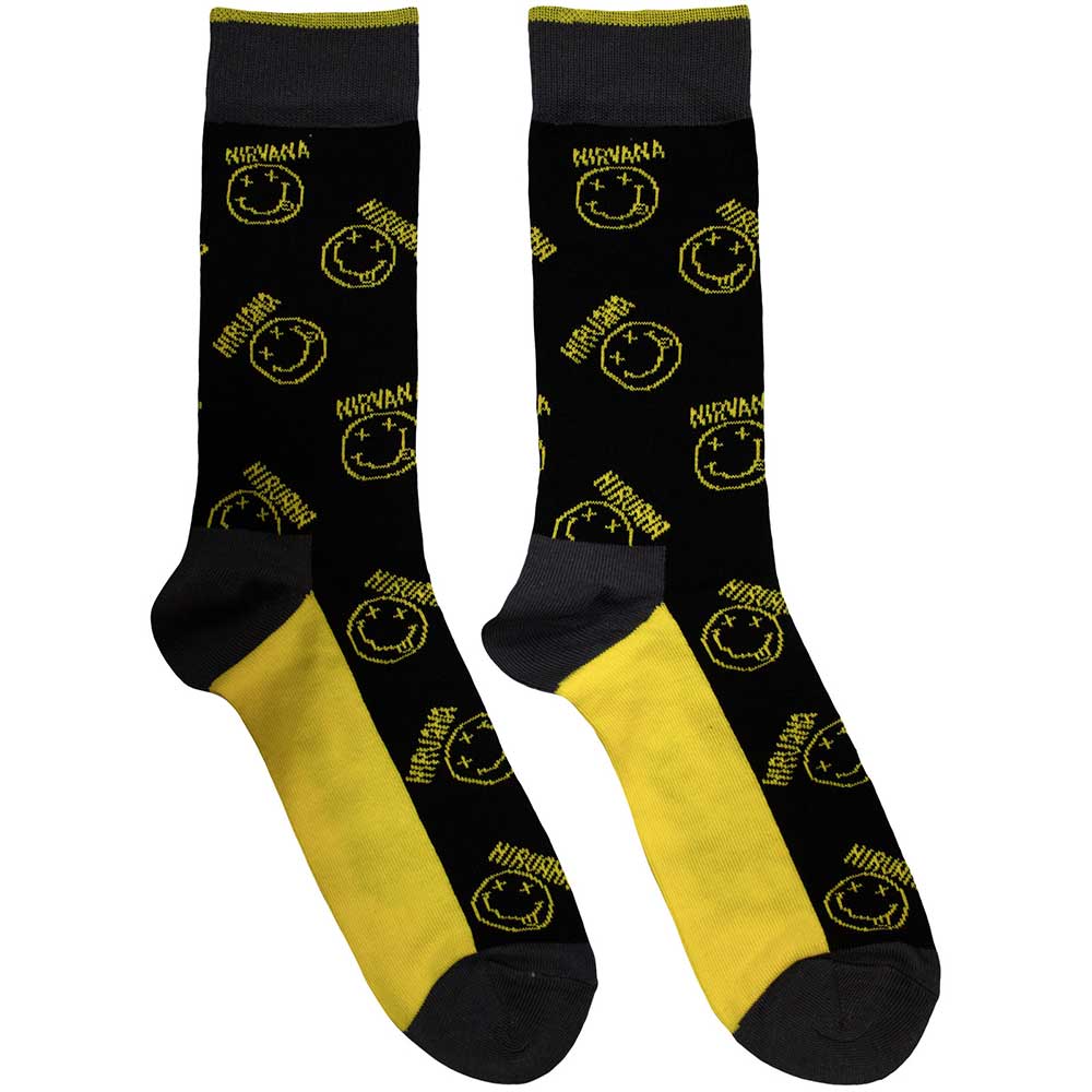 Nirvana Smiley & Logo Stripes Socks Grey