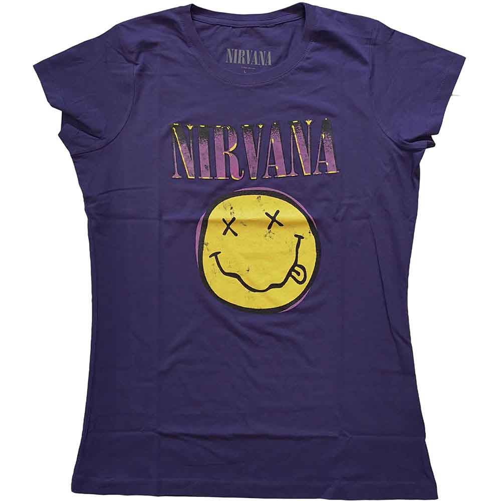 Nirvana Xerox Happy Face Pink Womens T Shirt