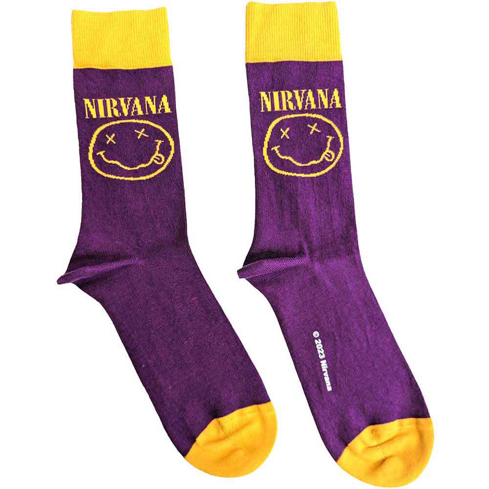 Nirvana Yellow Happy Face Socks Purple