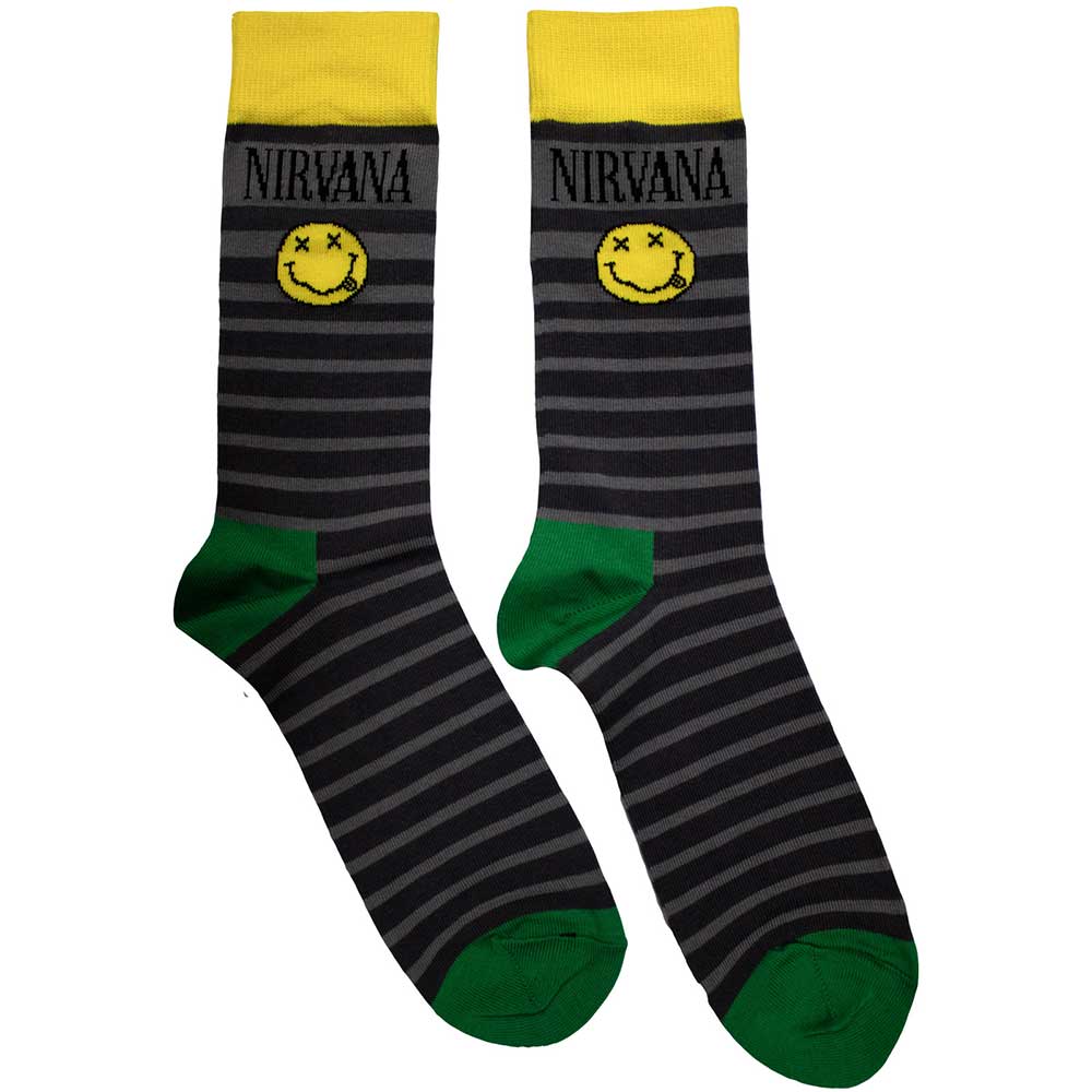 Nirvana Yellow Smiley Pattern Socks Black