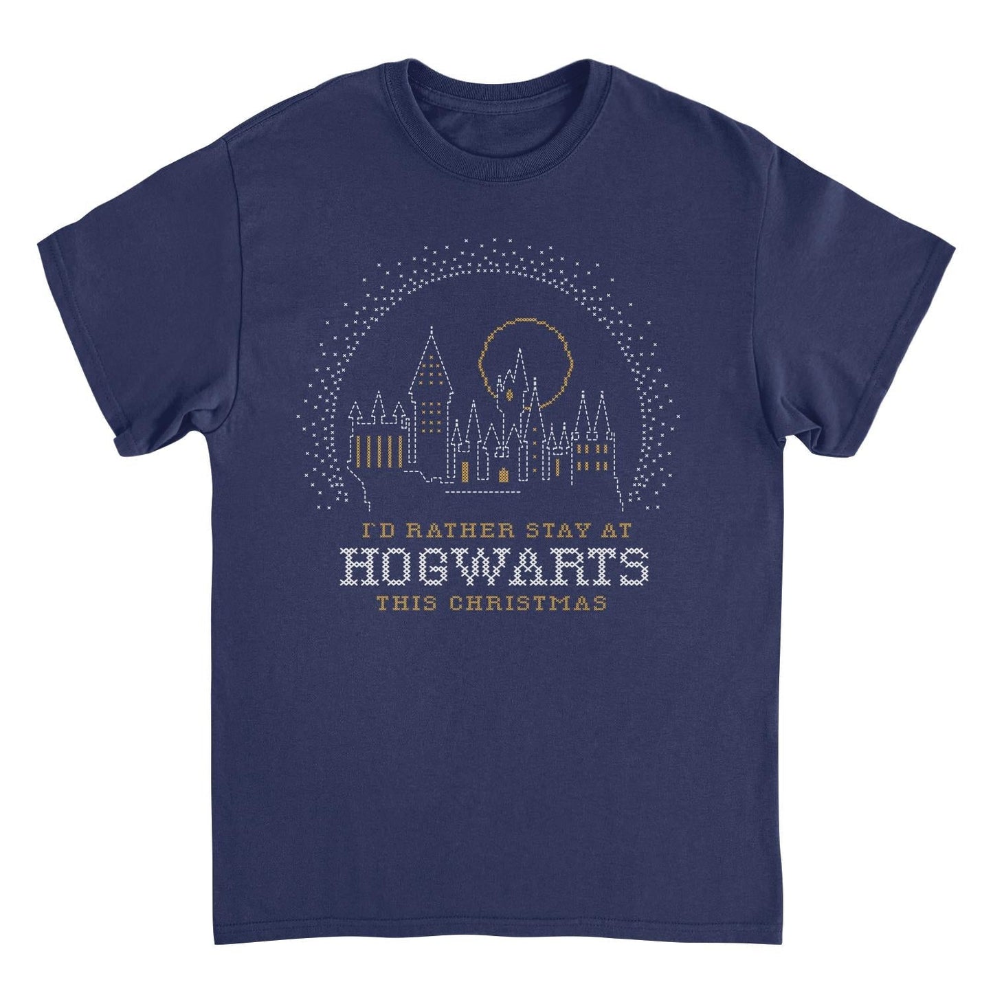 Harry Potter I'd Rather Stay at Hogwarts This Christmas Navy Mens T Shirt