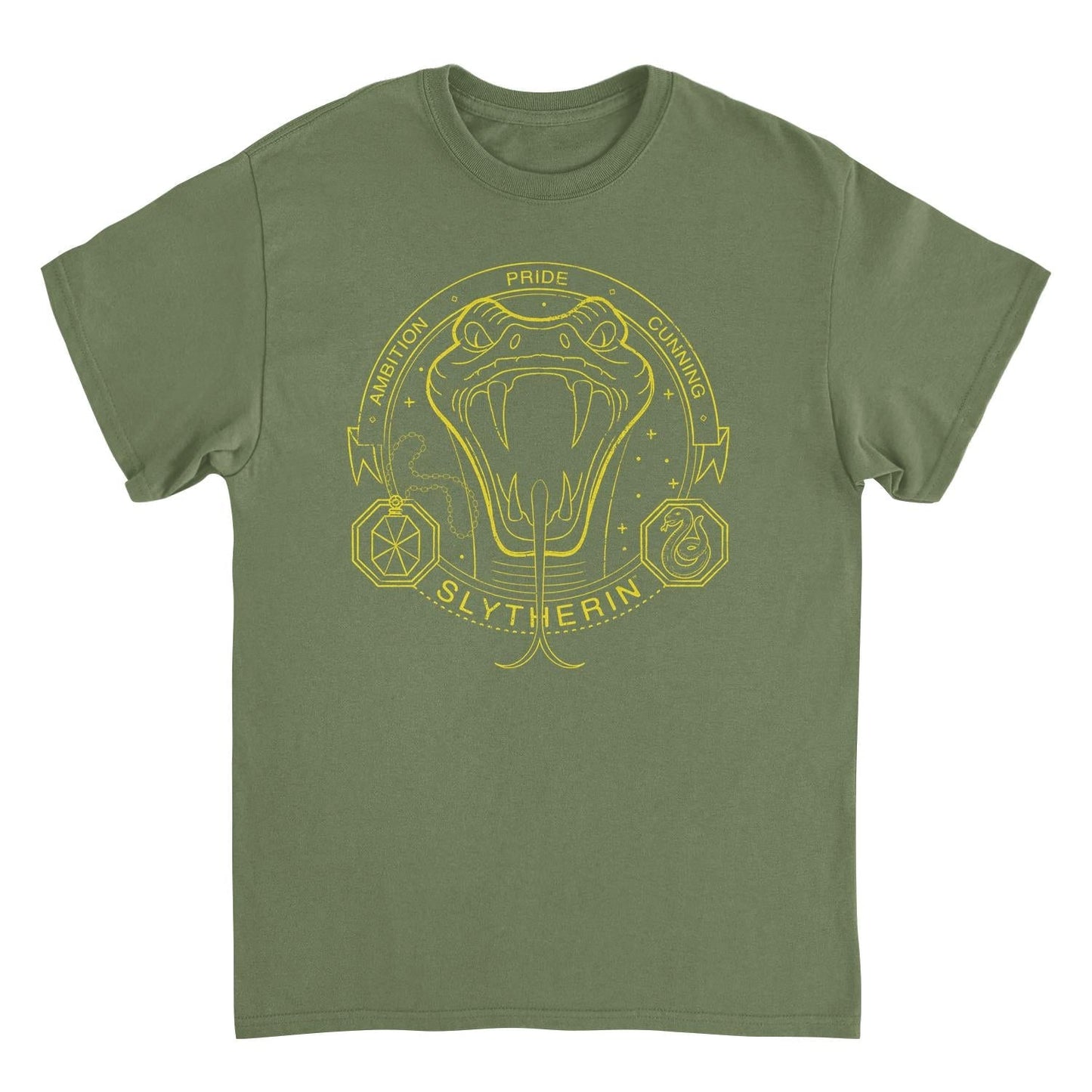 Harry Potter Minimalist Mascot Slytherin Outline Military Green Mens T Shirt