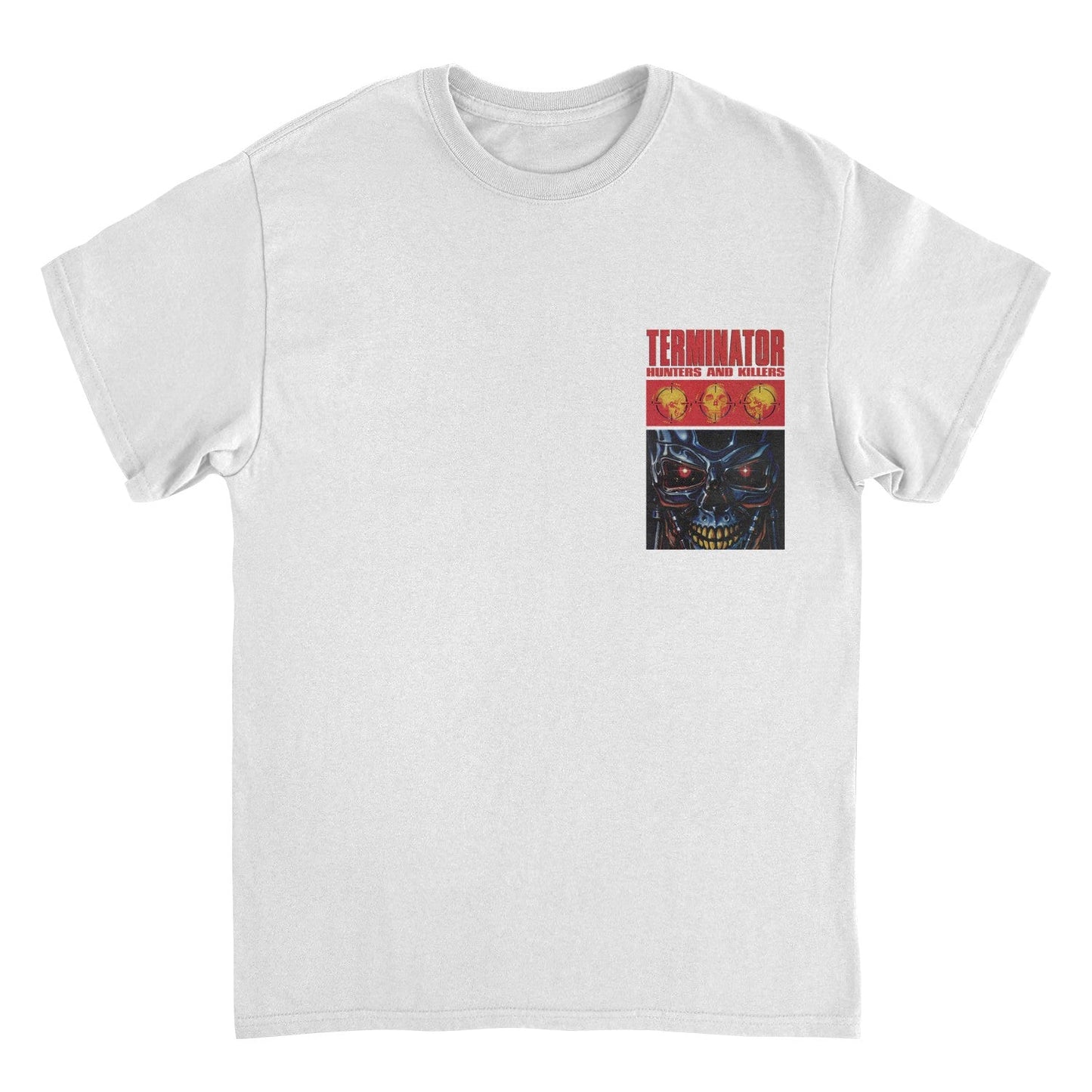 Terminator Hunters and Killer Left Chest Print Mens T Shirt White