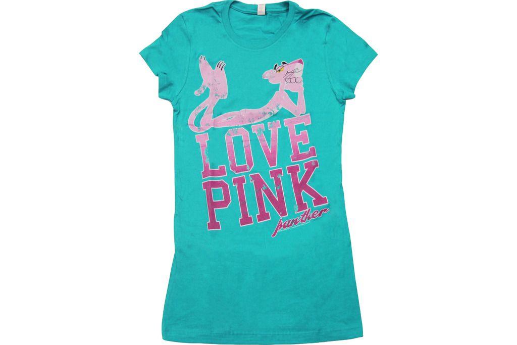 Pink Panther Love Pink Juniors Turquoise T Shirt