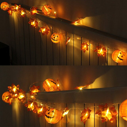 Maple Leaf And Pumpkin String Lights For Halloween