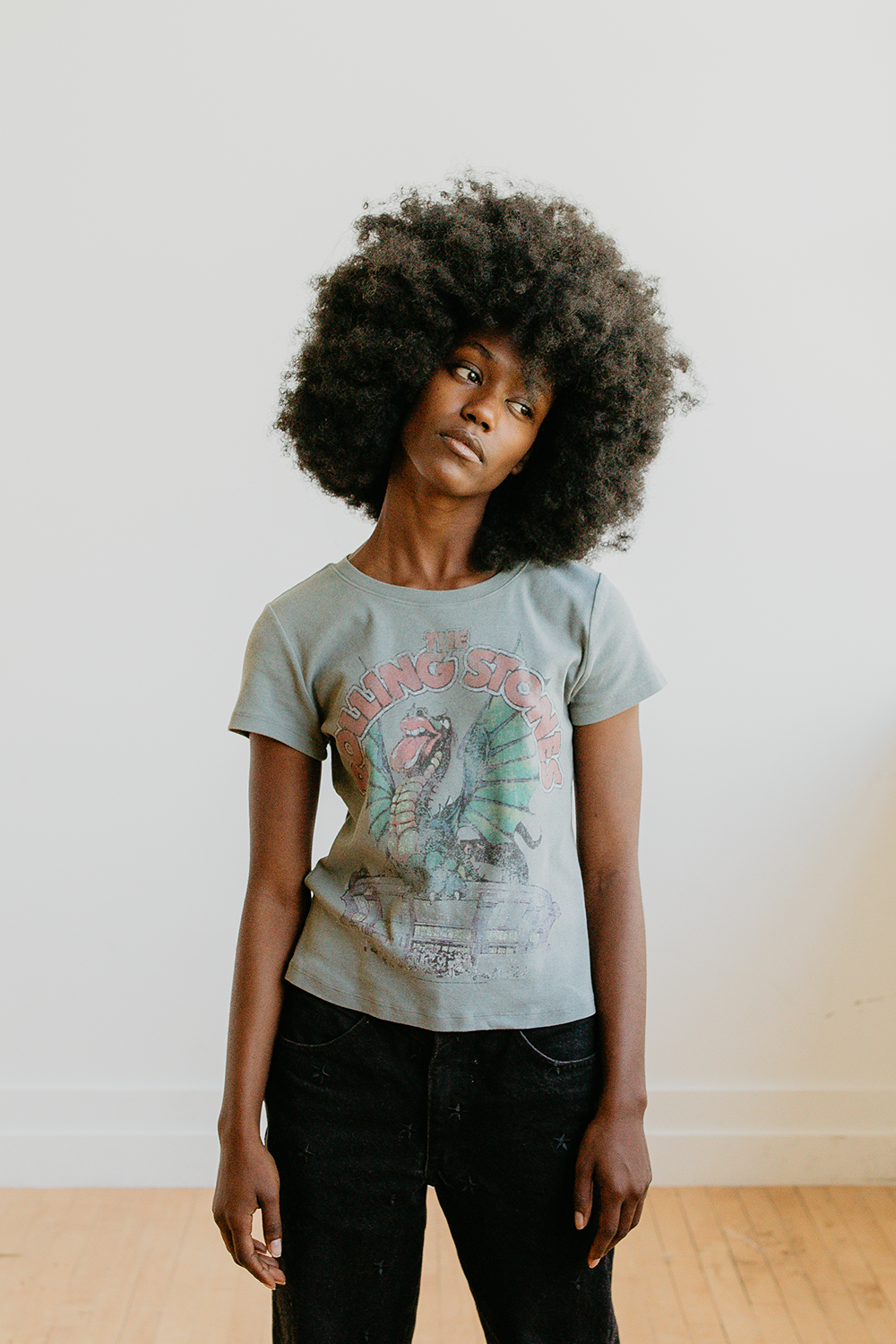 Rolling Stones Dragon Stadium Baby Tee Womens T Shirt Sage